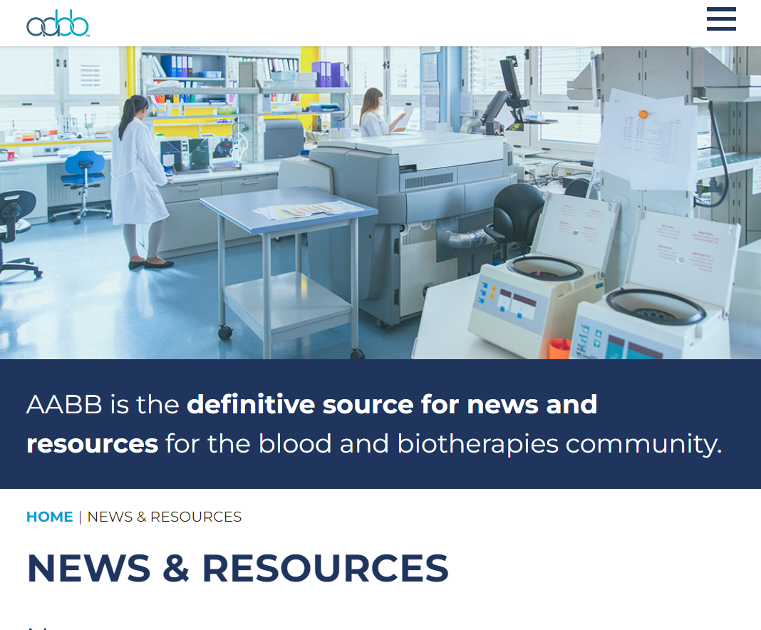 AABB News and Resources Landing Page Screenshot